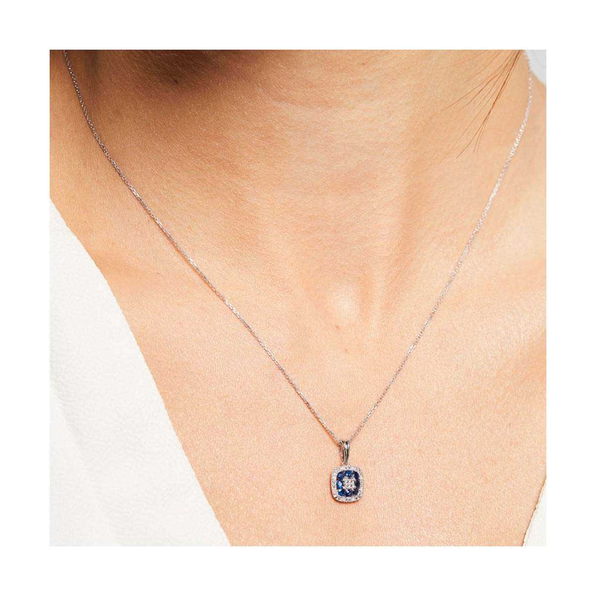Pendentif "Volga Saphir" Or Blanc et Diamants Pendentif "Selena" Or blanc et Saphir