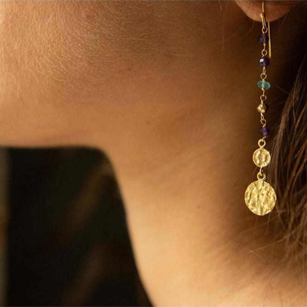 Boucles d'oreilles "Sublimae" Aqua Calci et Améthyste Laiton doré