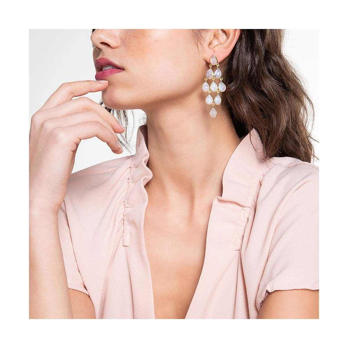 Boucles d'oreilles "Darcy" Pierre de lune blanche Boucles d'oreilles "Synchronis" Pierre de lune blanche Laiton doré