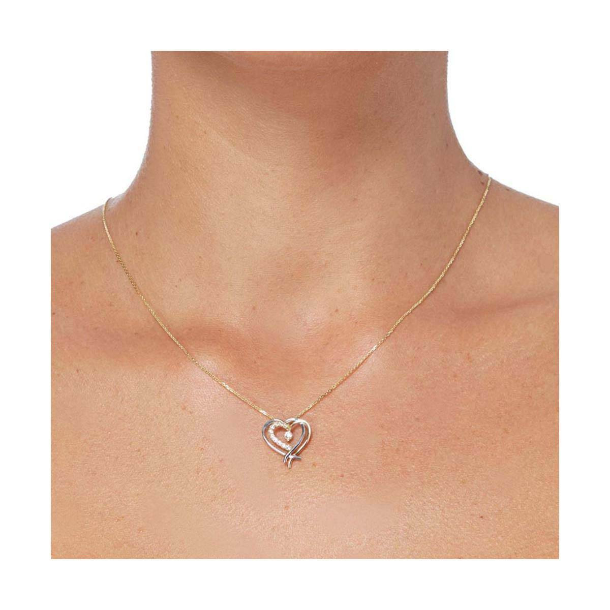 Pendentif Or Bicolore et oxydes de zirconium"Coup de Coeur" + chaîne argent offerte Pendentif "Consécration" Or bicolore