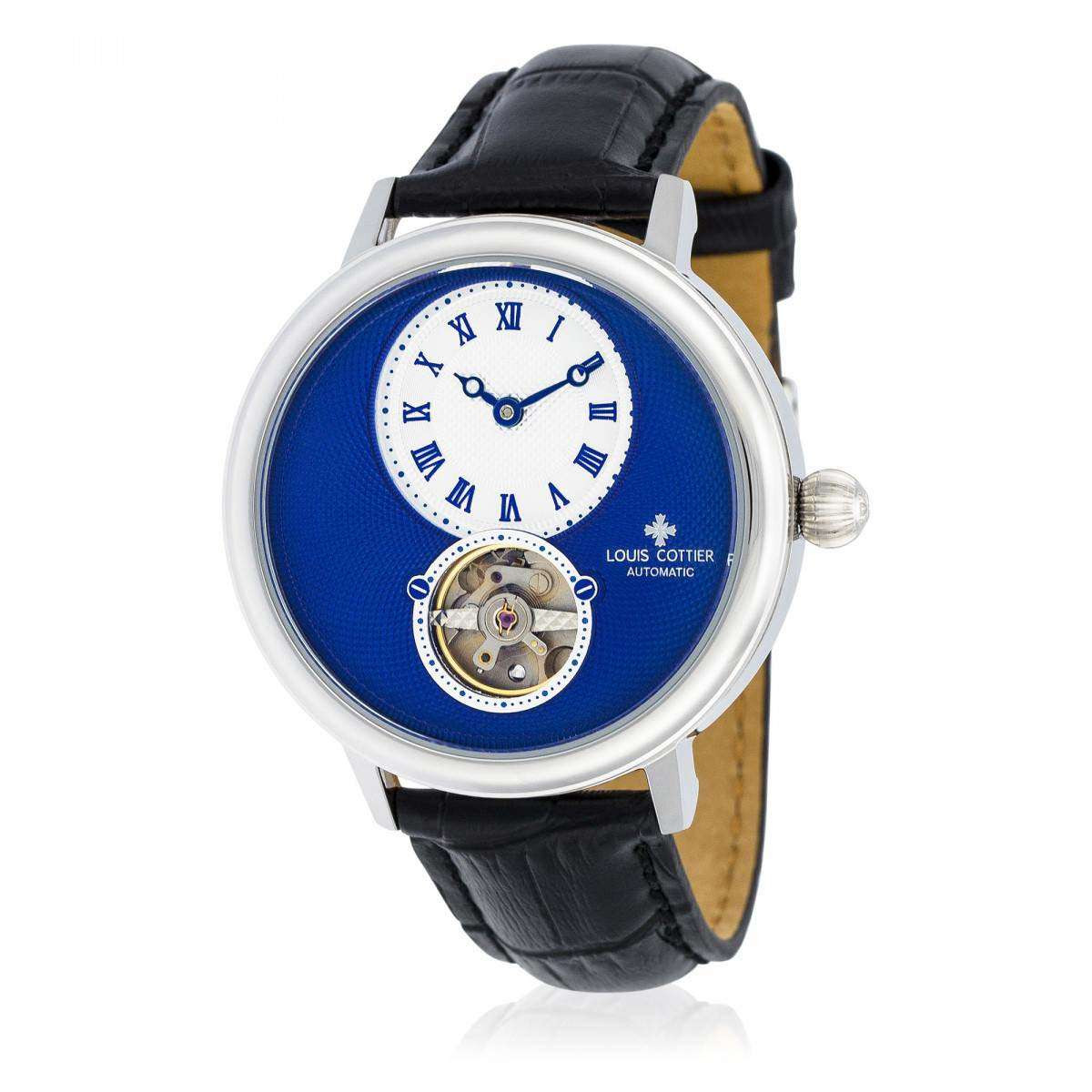 Montre Louis Cottier STORYMATIC Automatique 43 mm Bleu boitier argenté - bracelet noir - HB34330C4BC1