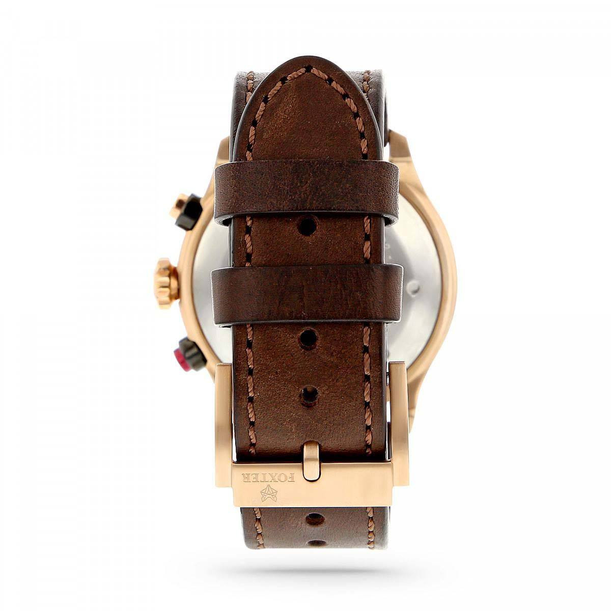 Montre Homme Foxter Avalone bracelet cuir marron, Boîtier Acier PVD Rose et fond bleu - FR6043C4BC2 Montre Homme Foxter Avalone bracelet cuir marron, Boîtier Acier PVD Rose et fond bleu - FR6043C4BC2
