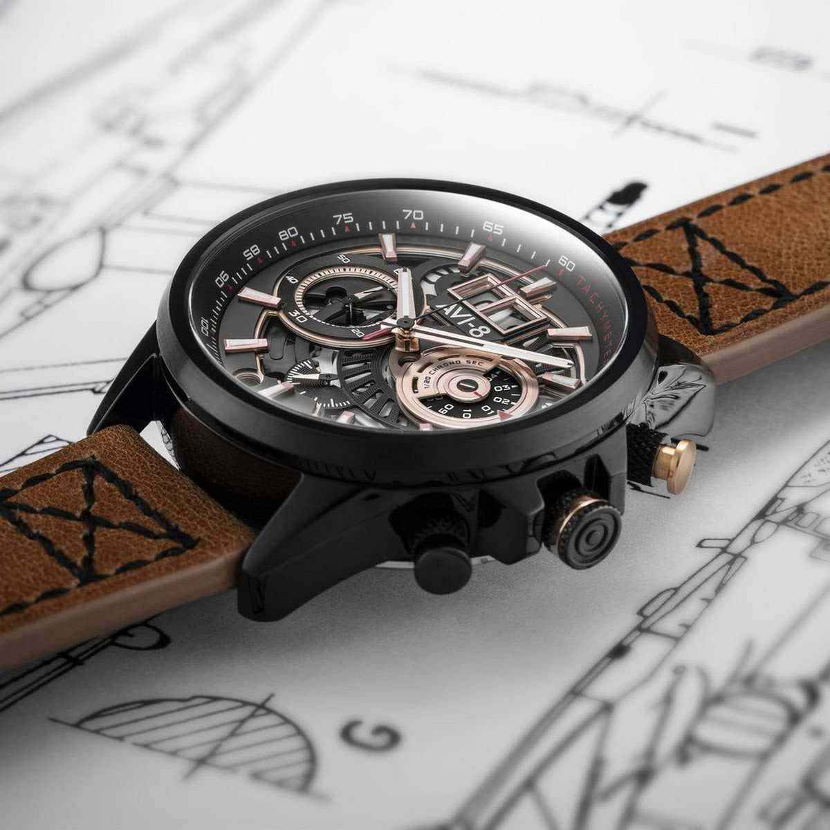 Montre AVI-8 Hawker Harrier II Cadran acier noir ouvert AV-4065-03