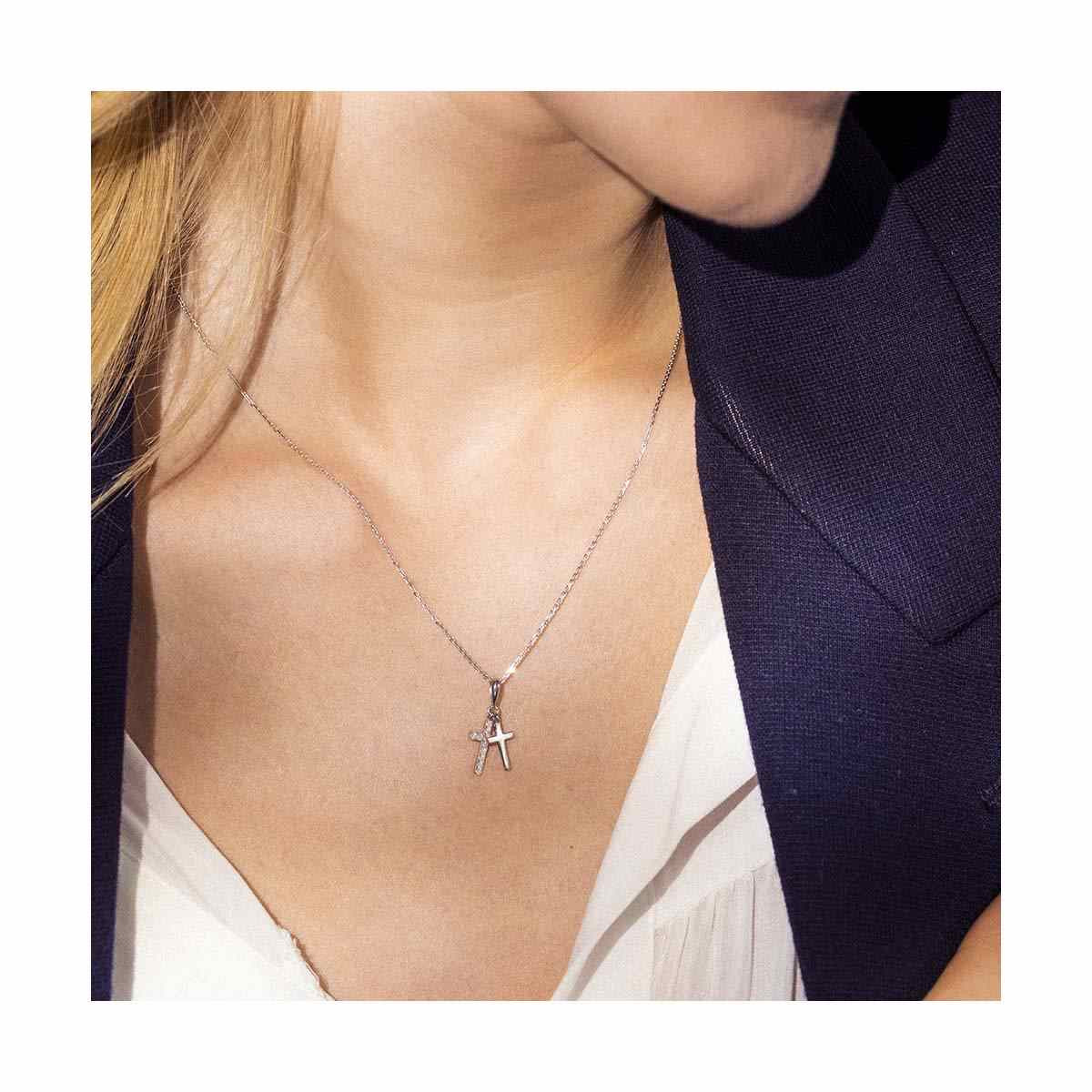 Pendentif "Ma Foi" Or et Diamants Pendentif "Croix Double" Or blanc et Diamant