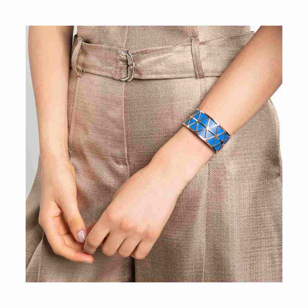 Bracelet Manchette CADENCIA bleu finition dorée