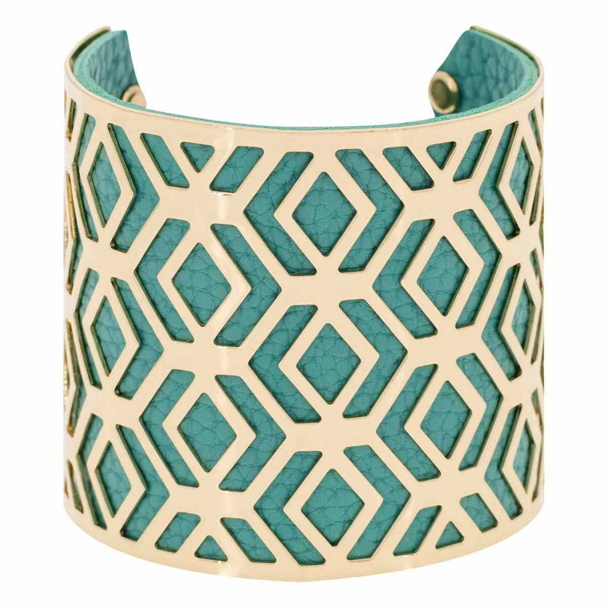 Bracelet manchette "BANGALORE" finition dorée simili cuir bleu Bracelet Manchette SOLFEA bleu finition dorée