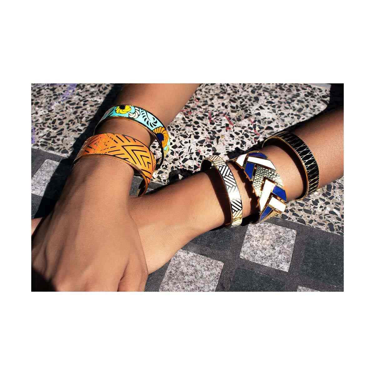 Bracelet Manchette ETHNIKA émail multicolore finition dorée