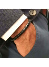Bracelet Jonc Homme acier et cuir noir "ODO"