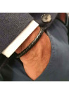Bracelet jonc Homme acier et cuir noir "ODO" | Mes-bijoux.fr