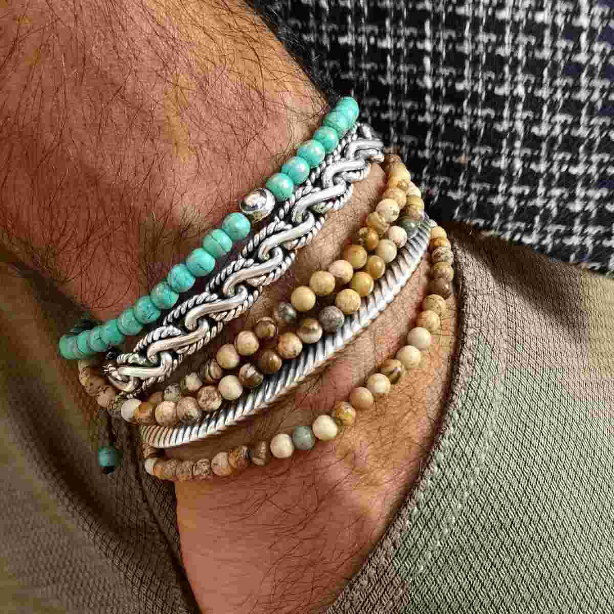 Bracelet Homme "ELIS" avec perles Turquoise et Argent 925