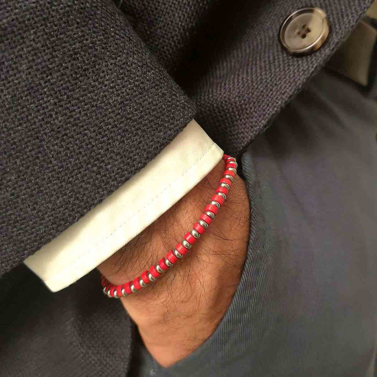 Bracelet Homme en perles rouges "Elyros"
