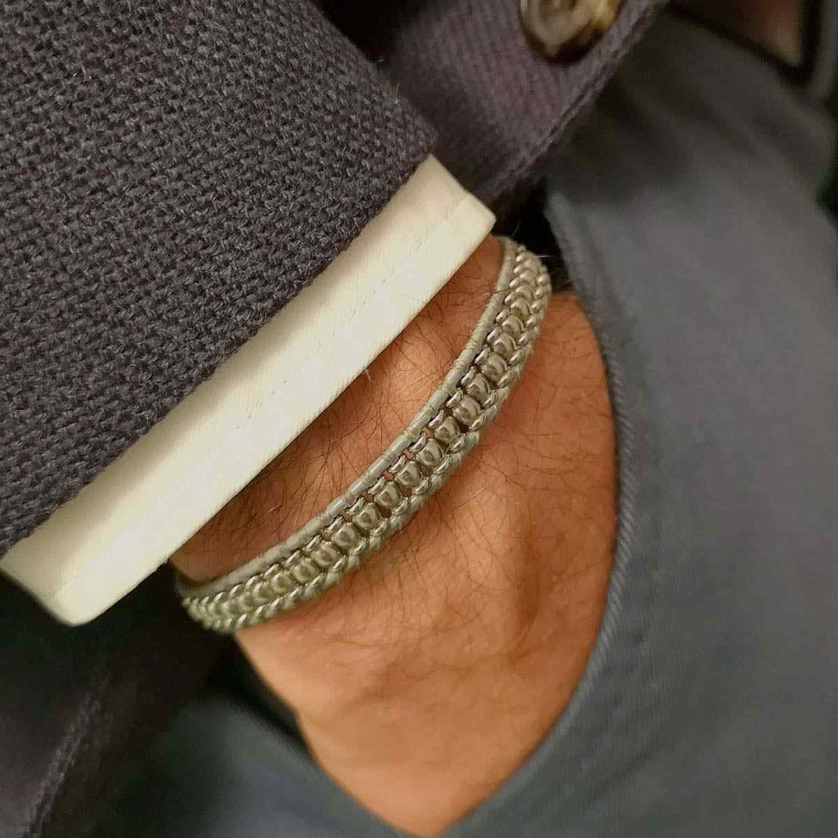 Bracelet Homme acier et cuir gris "GREY WAX CORD" Bracelet Homme cuir et acier "Orion" Taille L