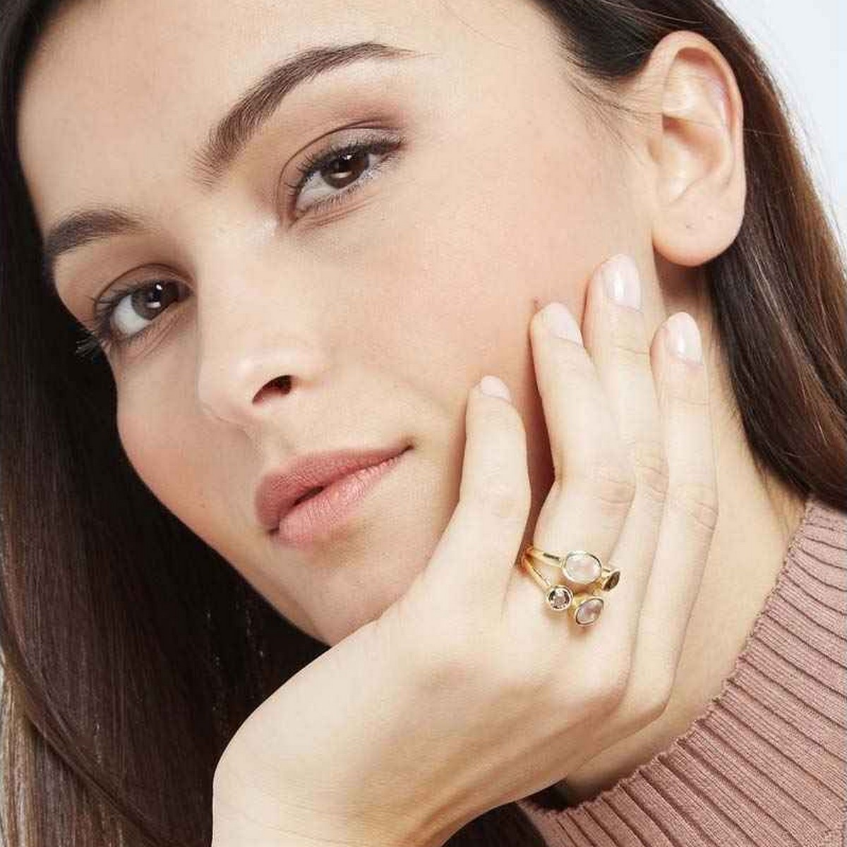 Bague dorée "Thaïs" Quartz Bague "Florélys" Quartz rose et Quartz fumé Laiton doré