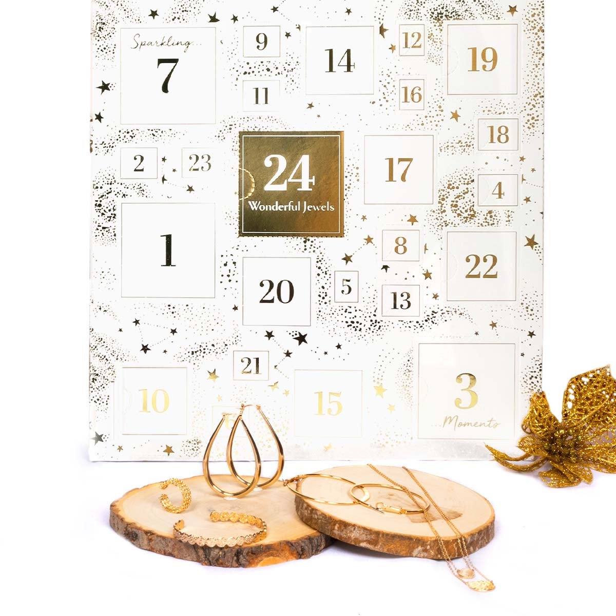 Calendrier de l'Avent Blanc - 24 Bijoux dorés