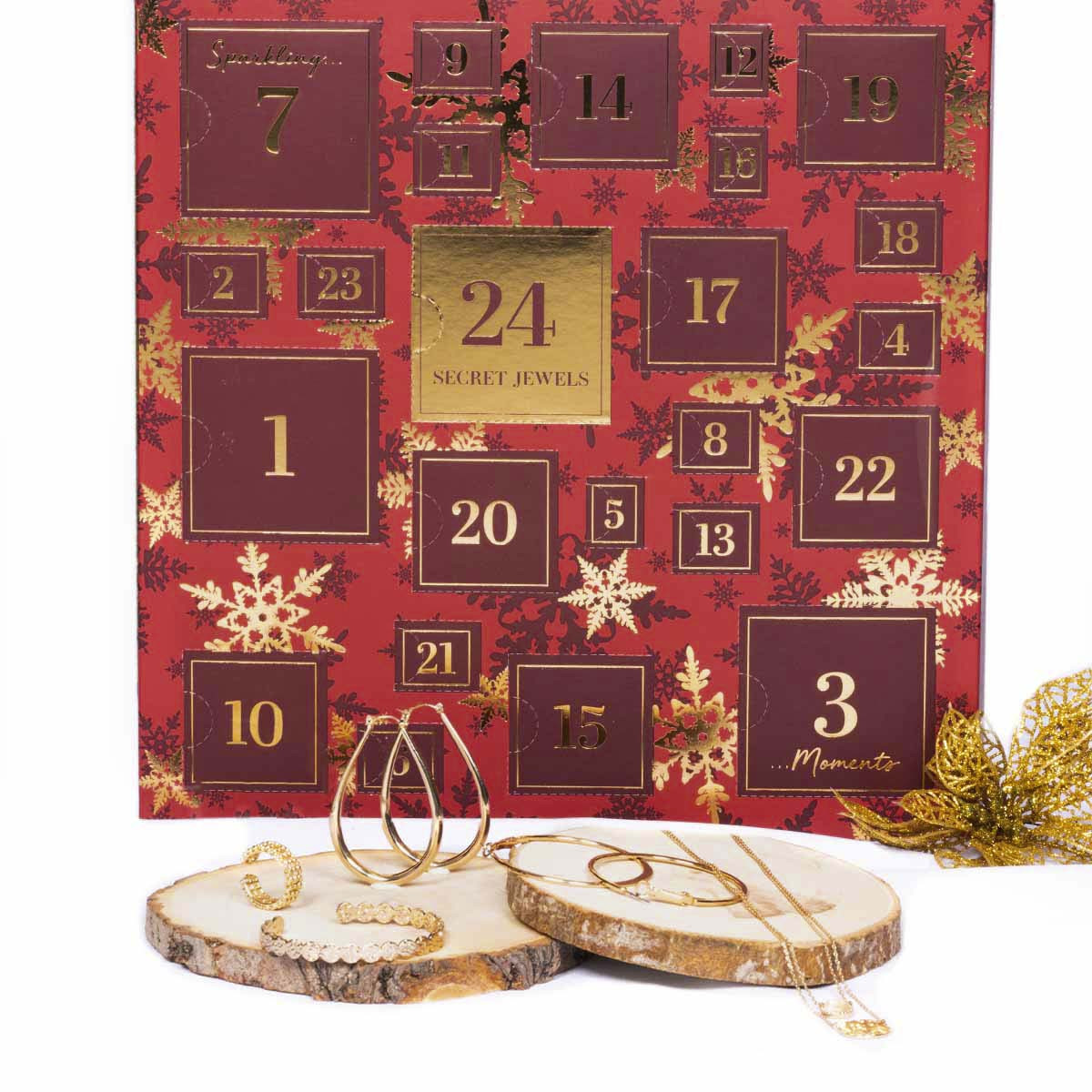 Calendrier de l'Avent Rouge - 24 Bijoux dorés - ancienne collection