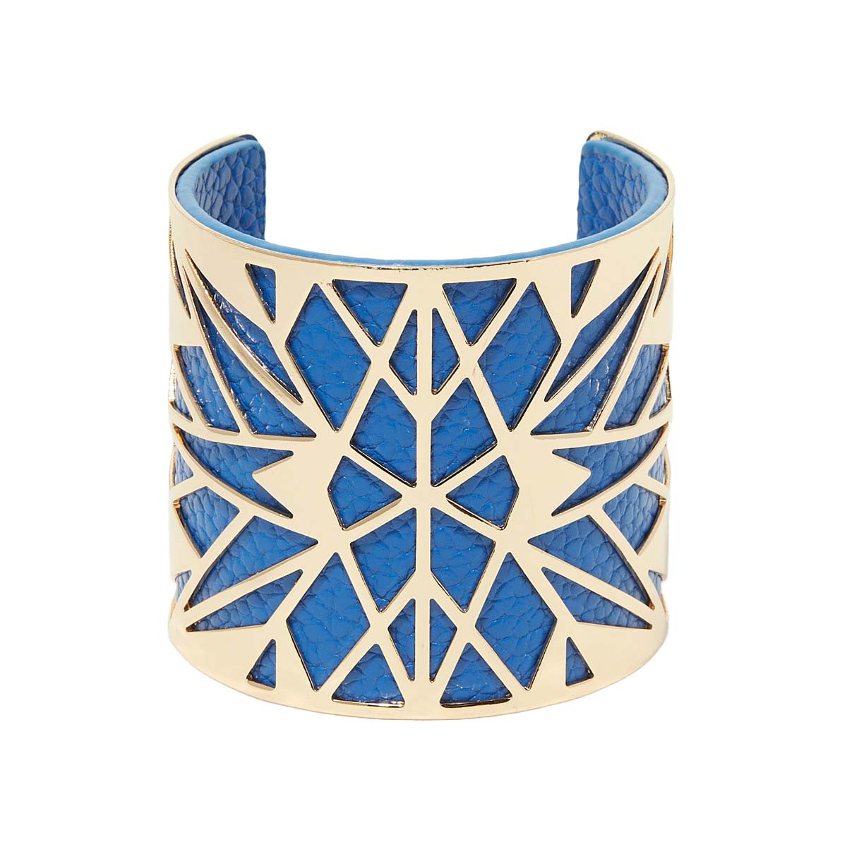 Bangle simili cuir Bracelet Manchette ROMANZIS bleu finition dorée