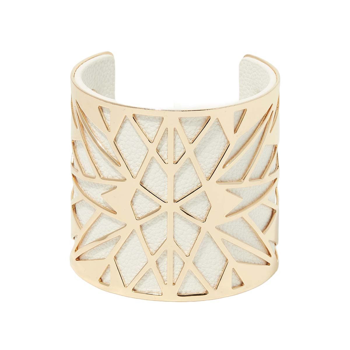 Bangle simili cuir Bracelet Manchette ROMANZIS blanc finition dorée