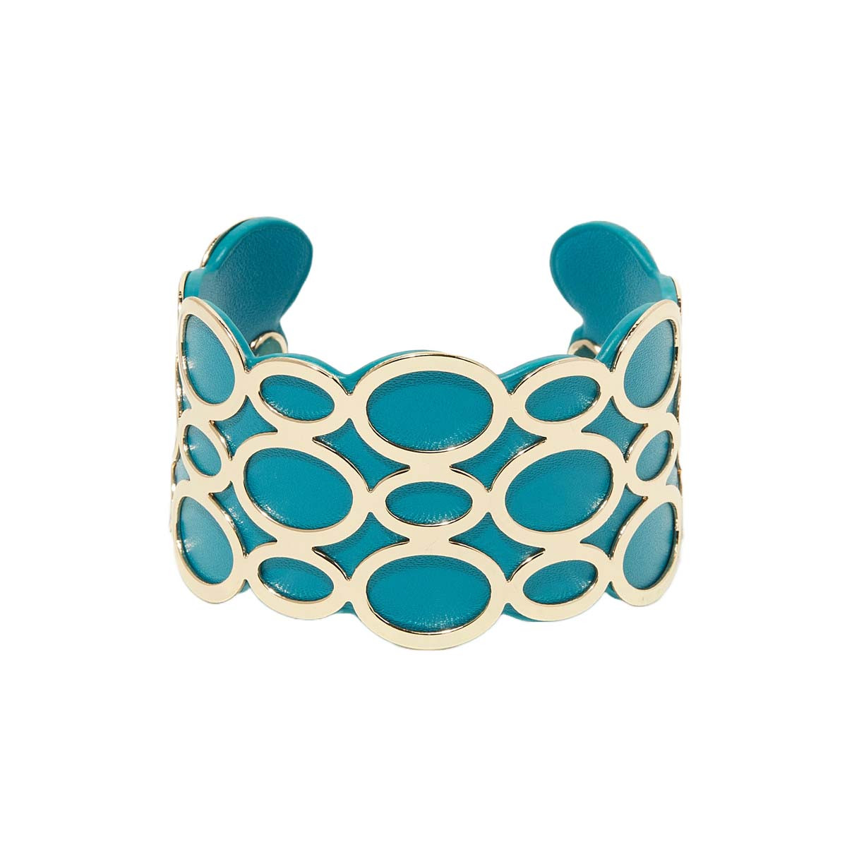 Bangle simili cuir Bracelet Manchette CANZONA bleu finition dorée