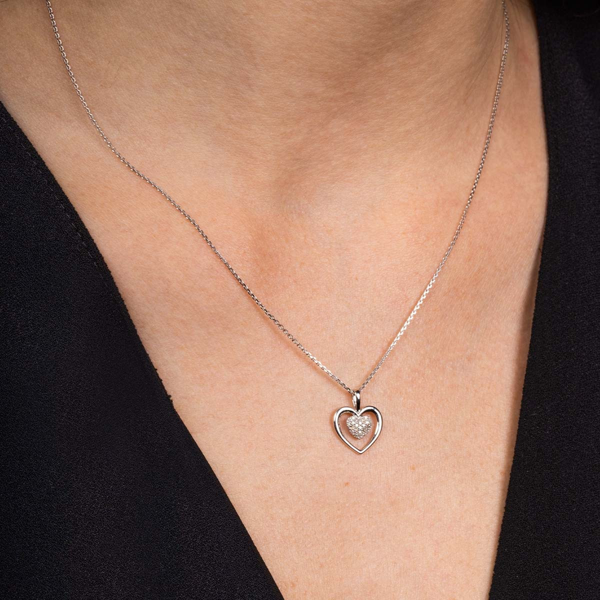 Pendentif "Cœur Tendresse" Or Blanc et Diamants Pendentif "Cœur Tendresse" Or Blanc et Diamants