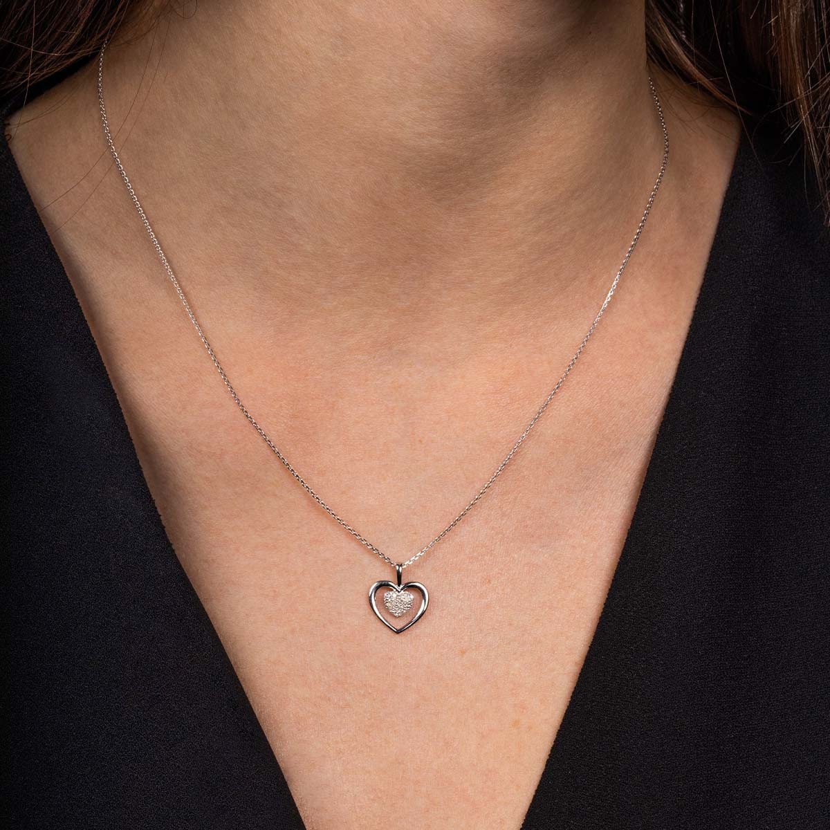 Pendentif "Cœur Tendresse" Or Blanc et Diamants Pendentif "Cœur Tendresse" Or Blanc et Diamants