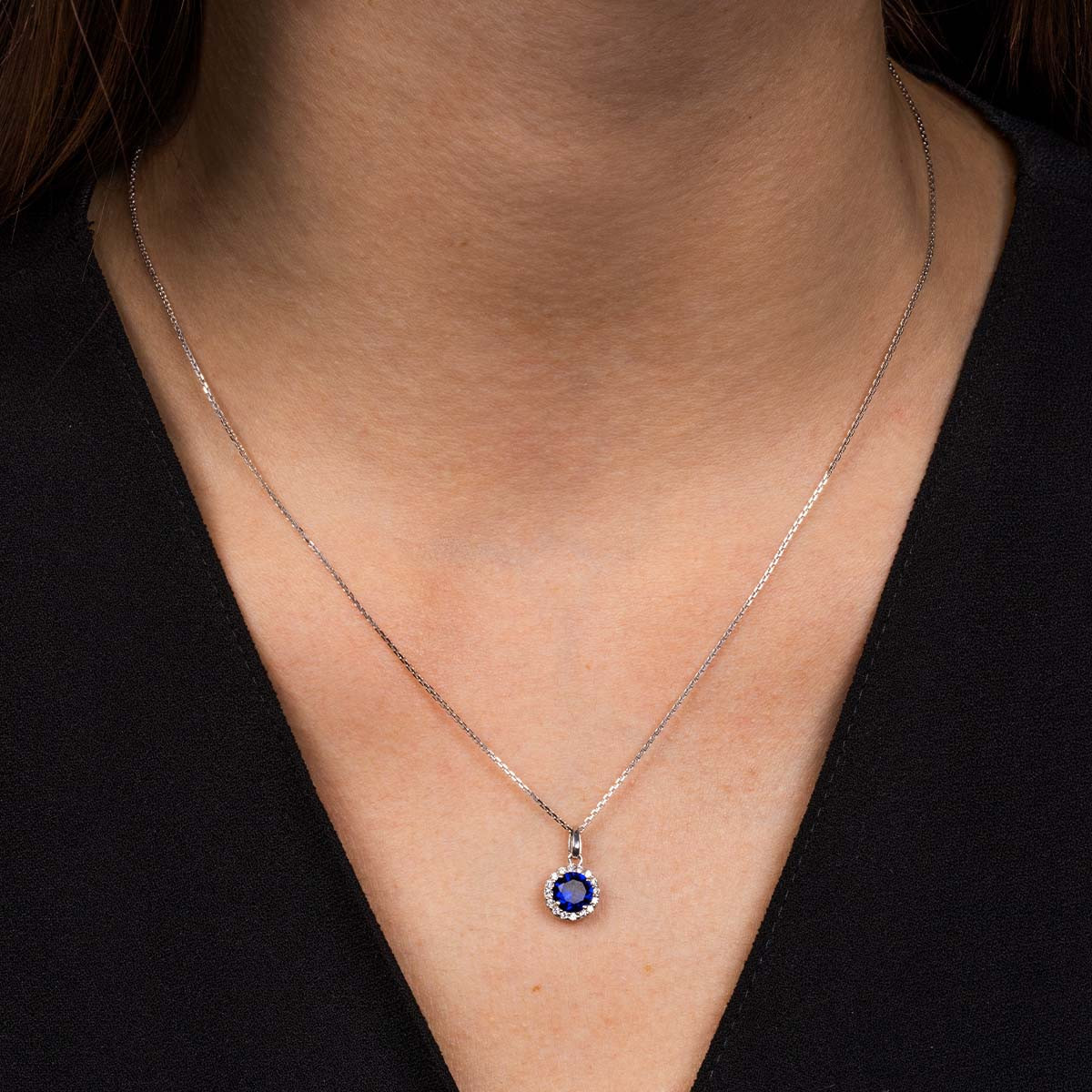 Pendentif Or Blanc et oxydes de zirconium"Bleu merveilleux" + chaîne argent offerte Pendentif "Songerie" Or blanc