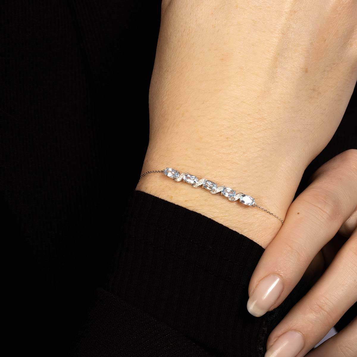 Bracelet Or Blanc Diamant et Topaze Bracelet "Lysiane" Or blanc et Topaze