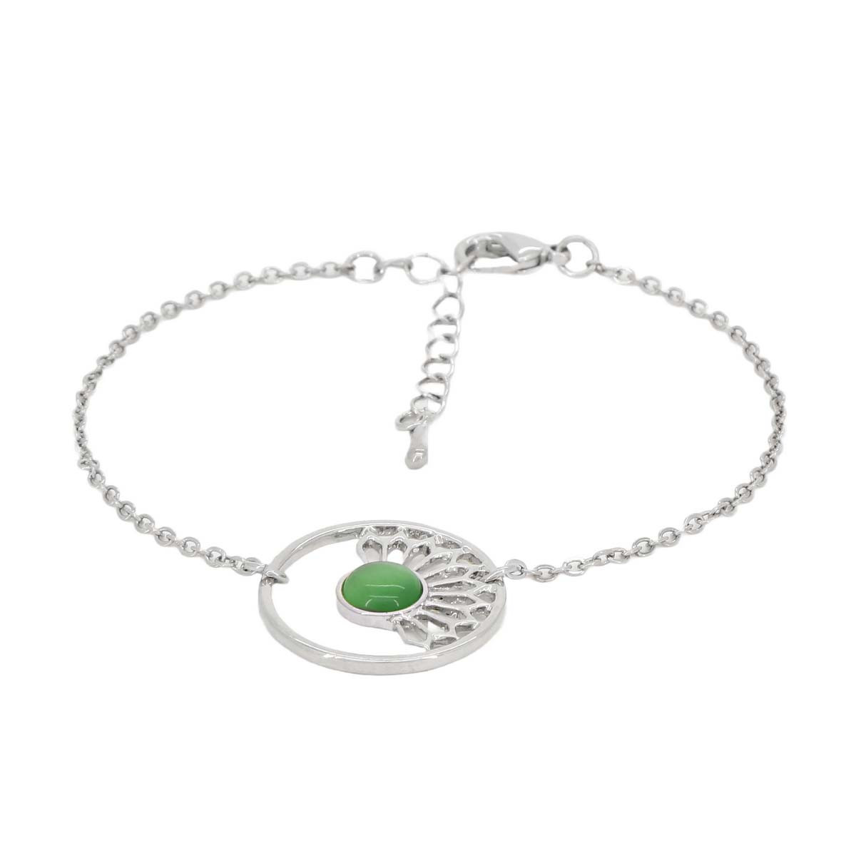 Bracelet Bohème argenté et vert