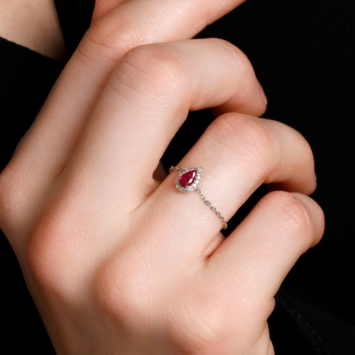 Bague chaîne "Rubis" Or blanc et Diamants