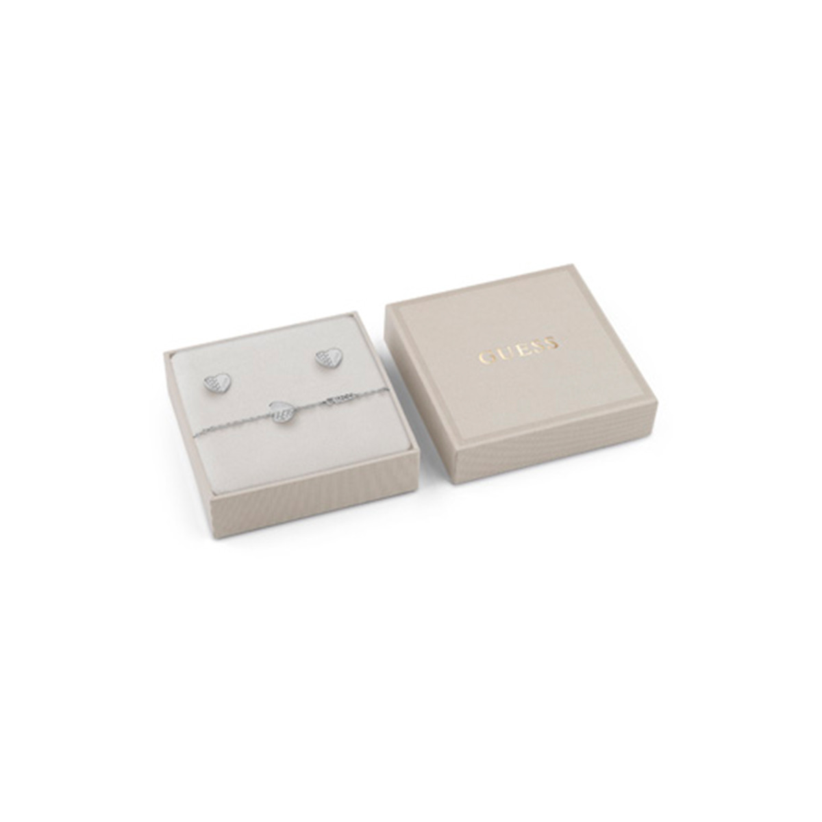 Coffret bracelet et puces Guess "Lovely Guess" Acier rhodié cœurs Coffret bracelet et puces Guess "Lovely Guess" Acier rhodié cœurs - JUBS03187JWRHS