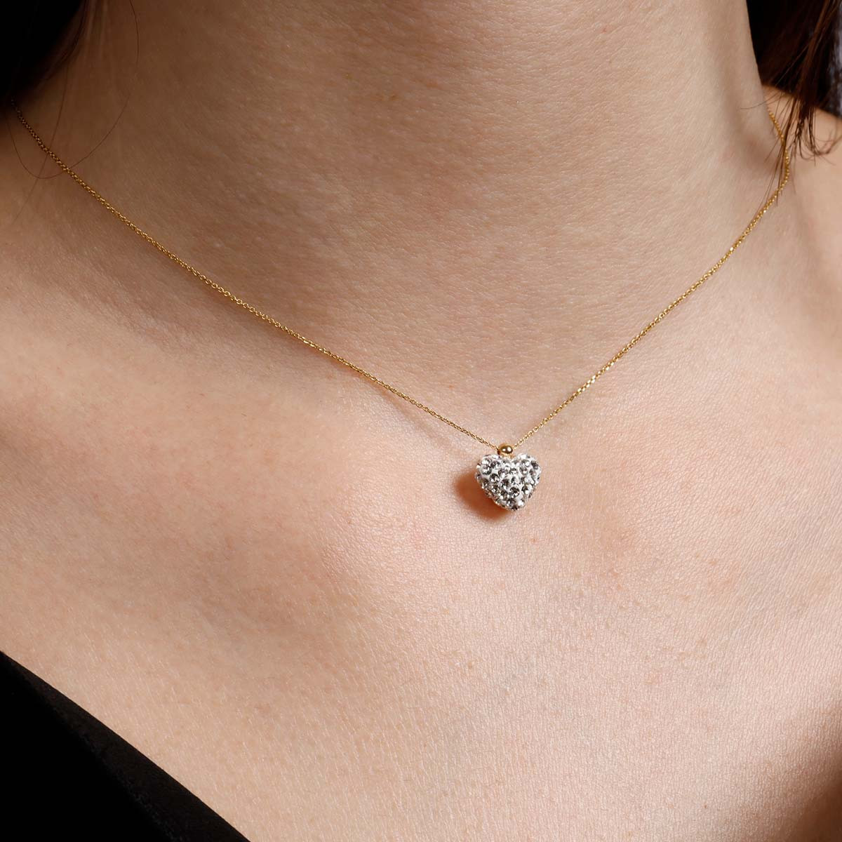 Collier Or Jaune et oxydes de zirconium Blancs "Coeur de Crystal" Collier "Récit" Or jaune