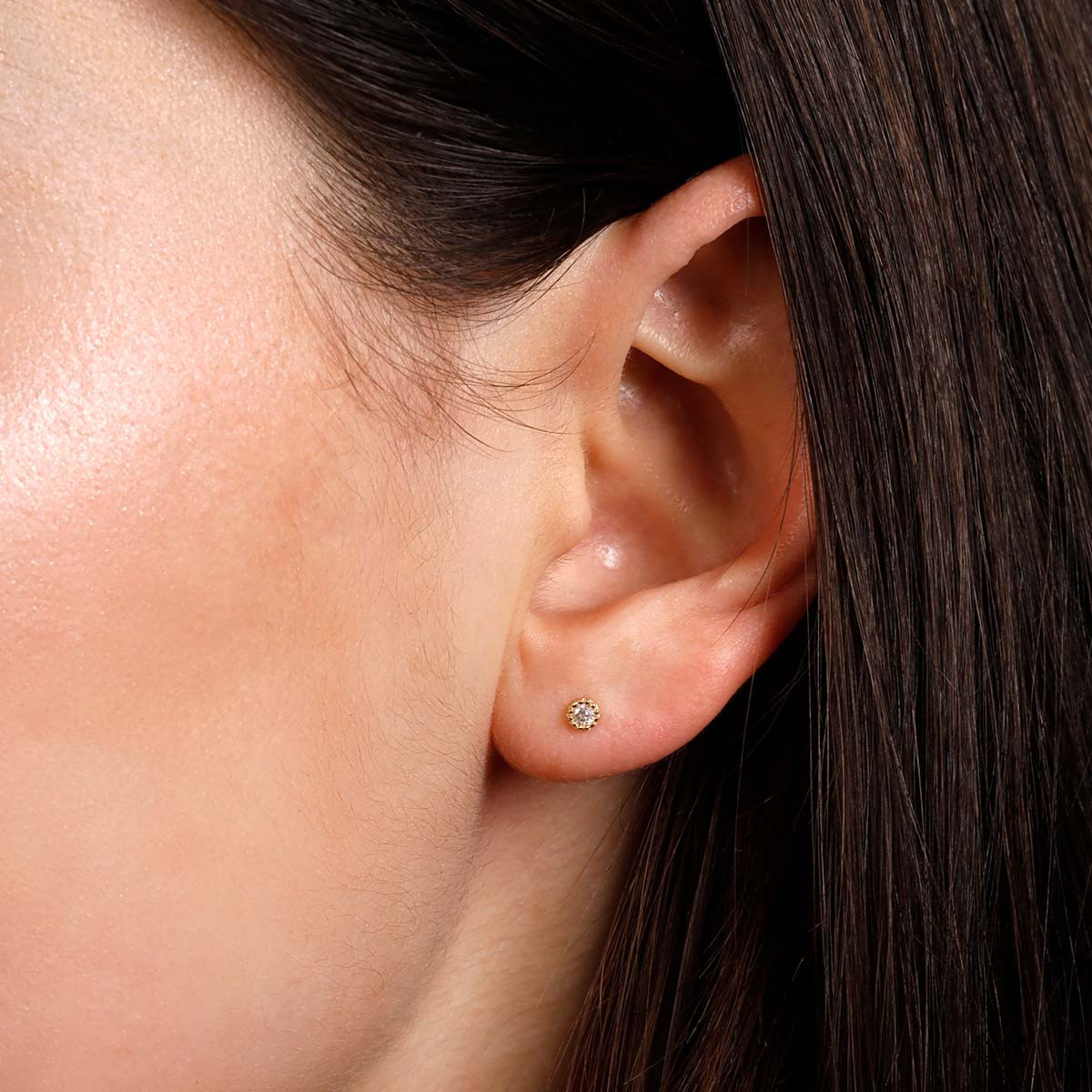 Boucles d'oreilles or jaune et oxydes de zirconium "Petits Ronds" Boucles d'oreilles "Songeur" Or jaune