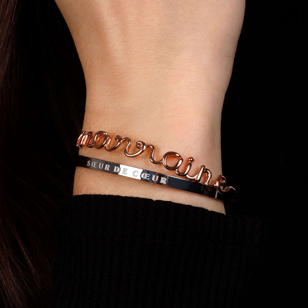 "MARRAINE" Bracelet fil lettering rosé à message