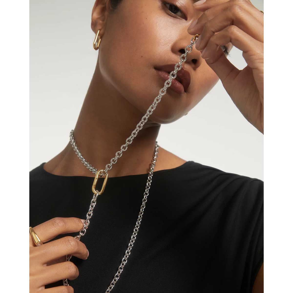 PDPAOLA Collier en argent rhodié - Long Beat Chain  - CO02-624-U