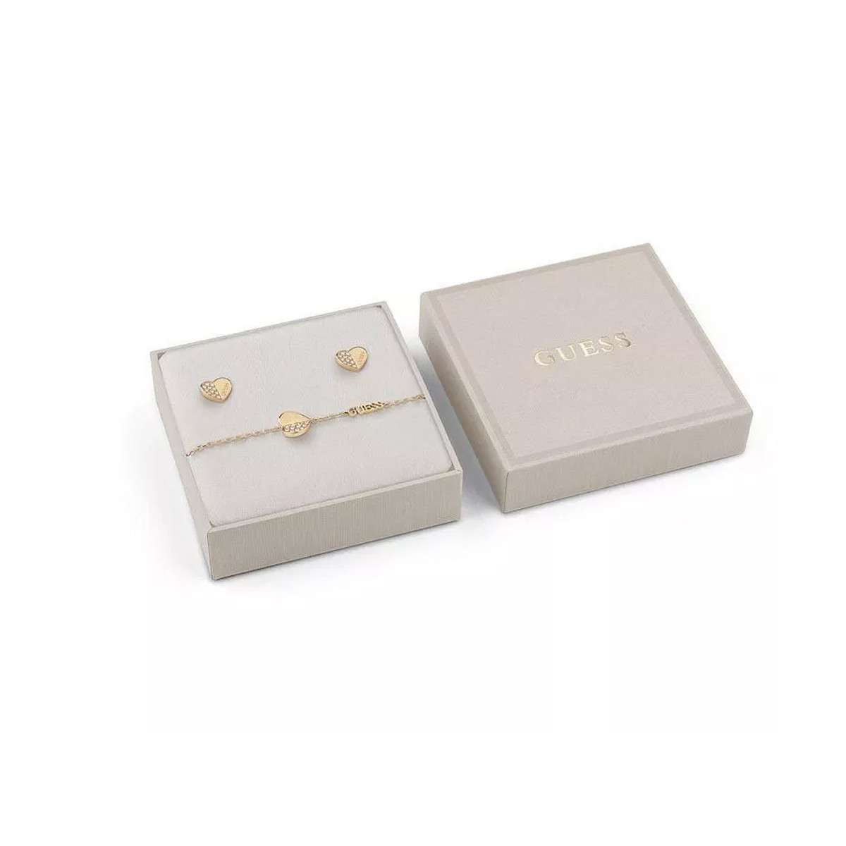 Coffret bracelet et puces Guess "Lovely Guess" Acier doré cœurs - JUBS03187JWYGS Coffret bracelet et puces Guess "Lovely Guess" Acier doré cœurs - JUBS03187JWYGS