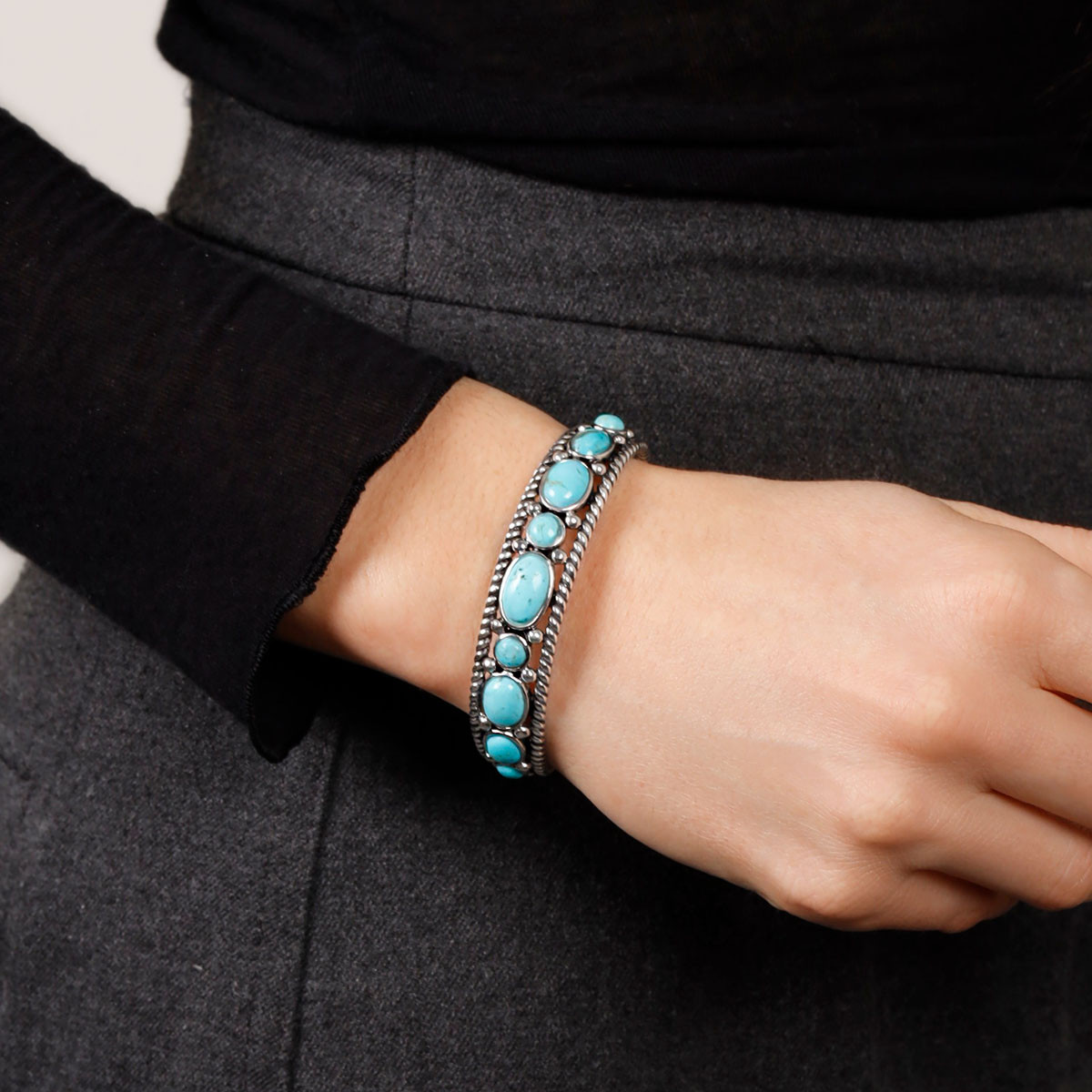 Bracelet ajustable argent massif et pierre naturelle Bracelet Ajustable "Piquillín" Turquoise 10,65 ct/6 et Argent Massif 925/1000