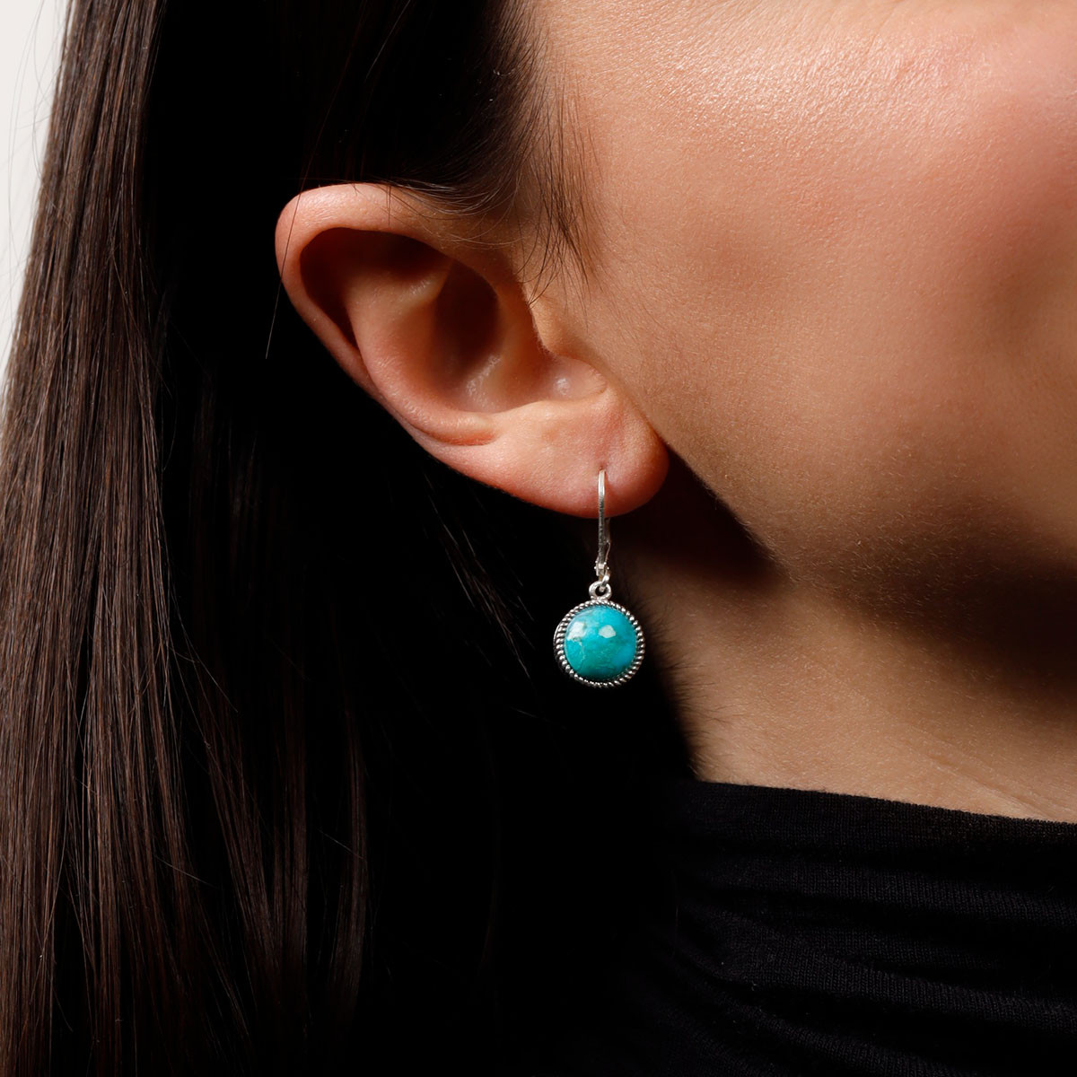 Boucles d'oreilles argent massif et pierre naturelle Boucle d'oreilles "Espino" Turquoise 4ct/2 et Argent Massif 925/1000
