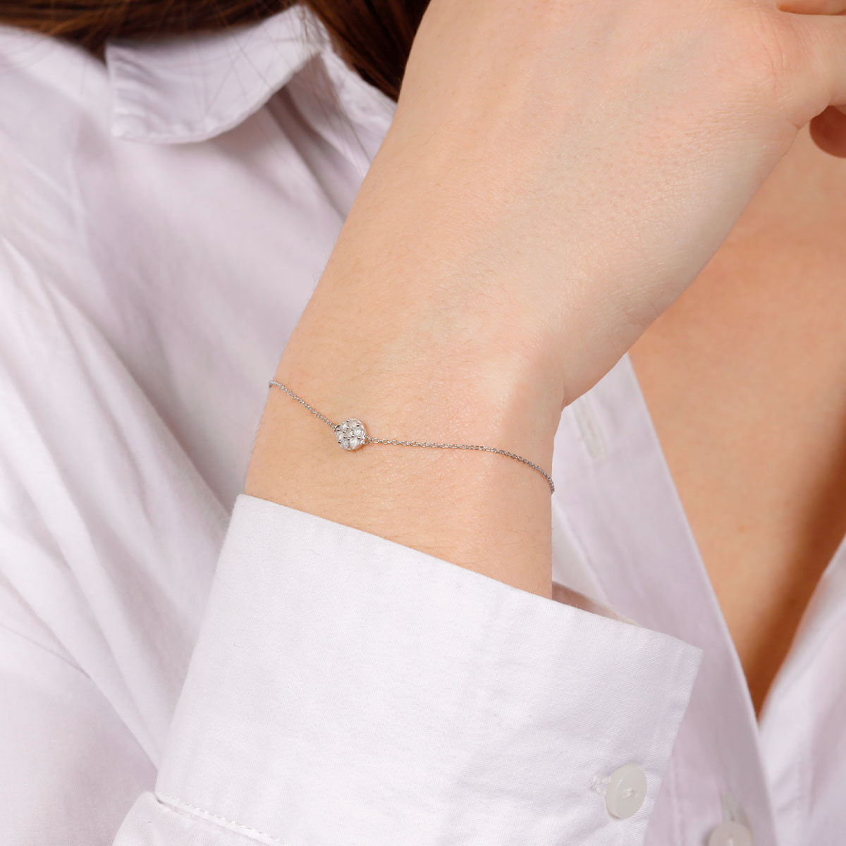 Bracelet chaine Or Blanc "A LA FOLIE, POUR LA VIE" Diamants 0,15 carat