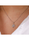 Pendentif Or Blanc et oxydes de zirconium"Trèfle" + chaîne argent offerte