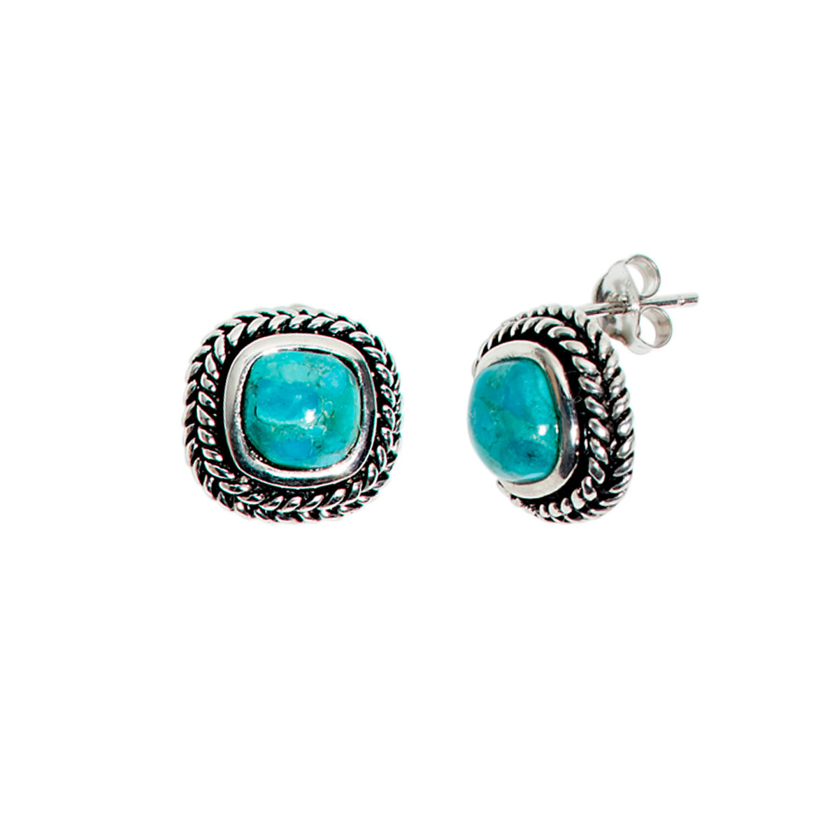Boucles d'oreilles argent massif et pierre naturelle Boucle d'oreilles "Durazno" Turquoise 2,7ct/2 et Argent Massif 925/1000