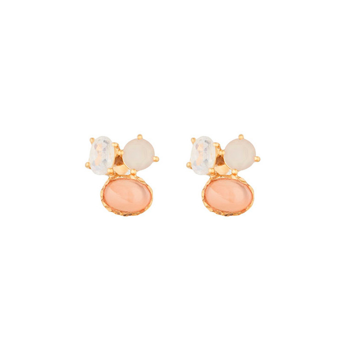 Boucles d'oreilles dorées et calcedoine Boucles d'oreilles "Rétrolune" Calcédoine Laiton doré