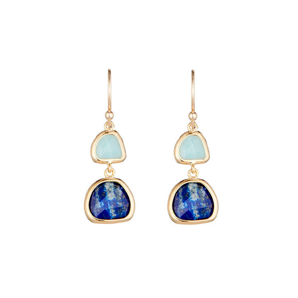 Boucles d'oreilles dorées et amazonite et lapis