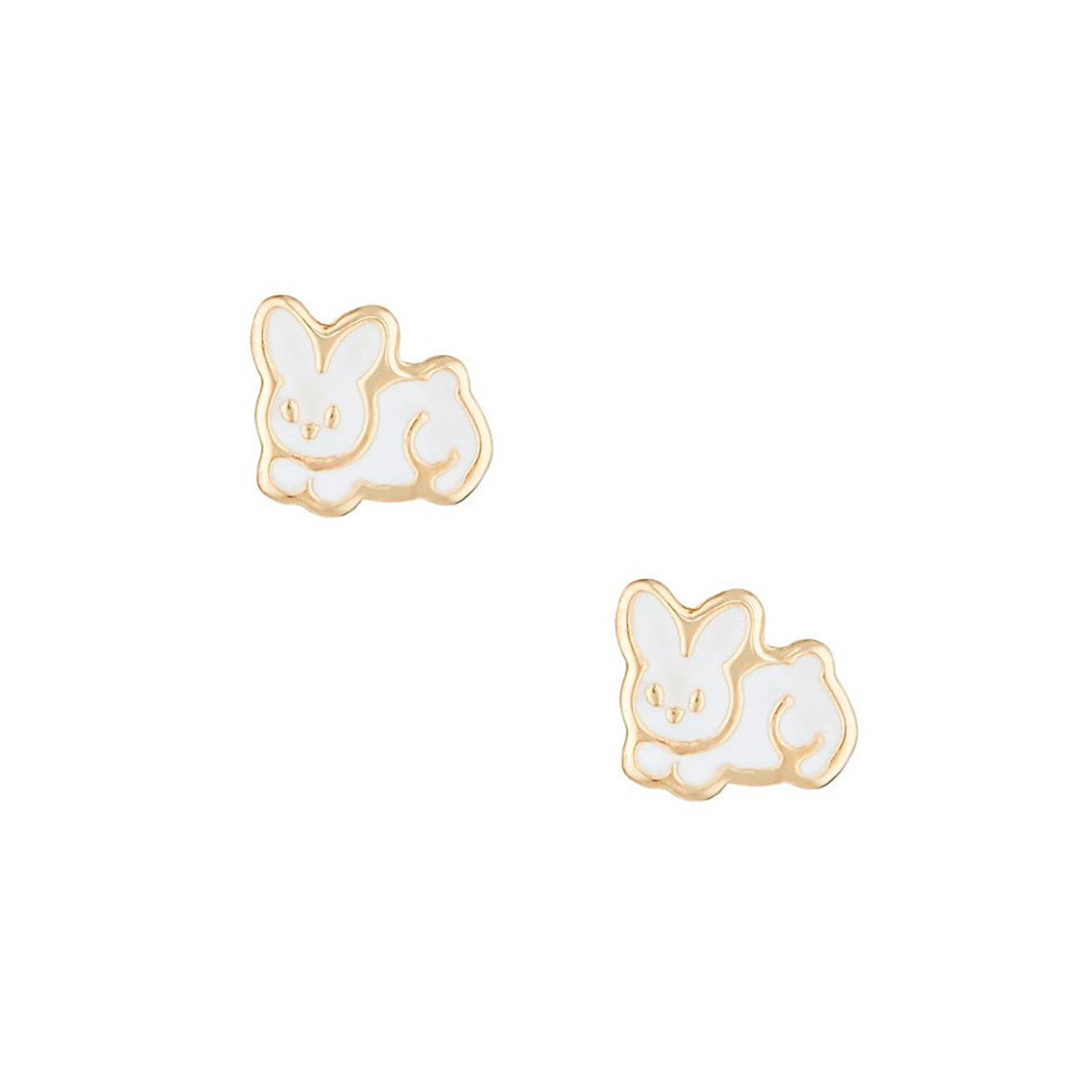 Boucles d'oreilles enfant "Lapin Blanc" Or Jaune et émail Boucles d'oreilles "Petit Lapin" Or jaune