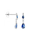 Boucles d'oreilles or blanc et oxydes de zirconium "Goutte couleur Saphir"