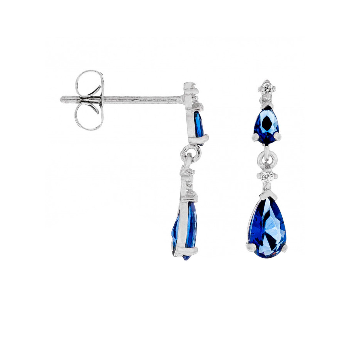 Boucles d'oreilles or blanc et oxydes de zirconium "Goutte couleur Saphir" Boucles d'oreilles "Goutte Saphir" Or blanc