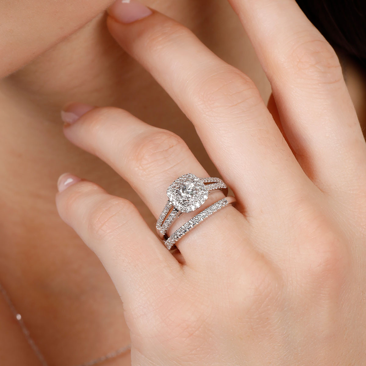 Bague "Duo de Bagues Carré Passion" Bague "Beauté" Or blanc et Diamant