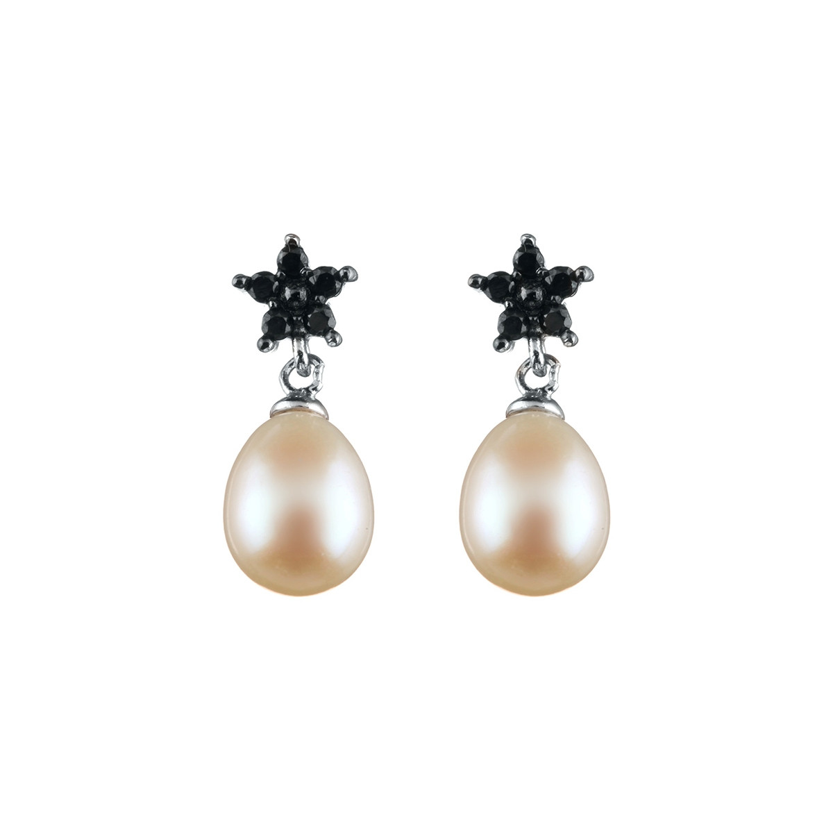 Boucles d'oreilles argent et perles de cultures blanches et oxydes de zirconium "Petite Fleur de Perle"