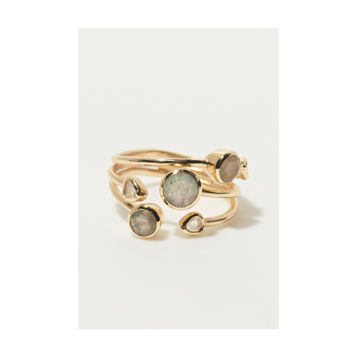 Bague 'Benedicte' multipierres Bague Benedicte Labradorites Laiton doré "Croissant"