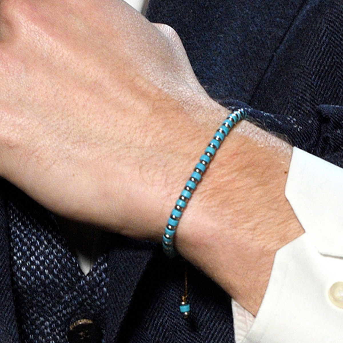Bracelet Homme perles d'acier et de rocaille turquoise "BLUE DISK STONE" Bracelet Homme en perles bleues "Elyros"