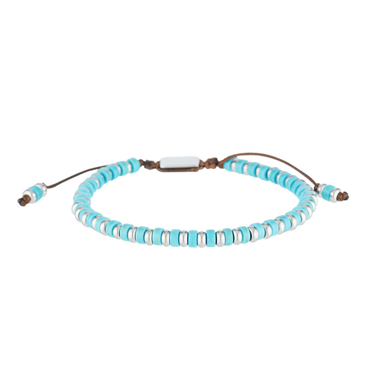 Bracelet Homme perles d'acier et de rocaille turquoise "BLUE DISK STONE"