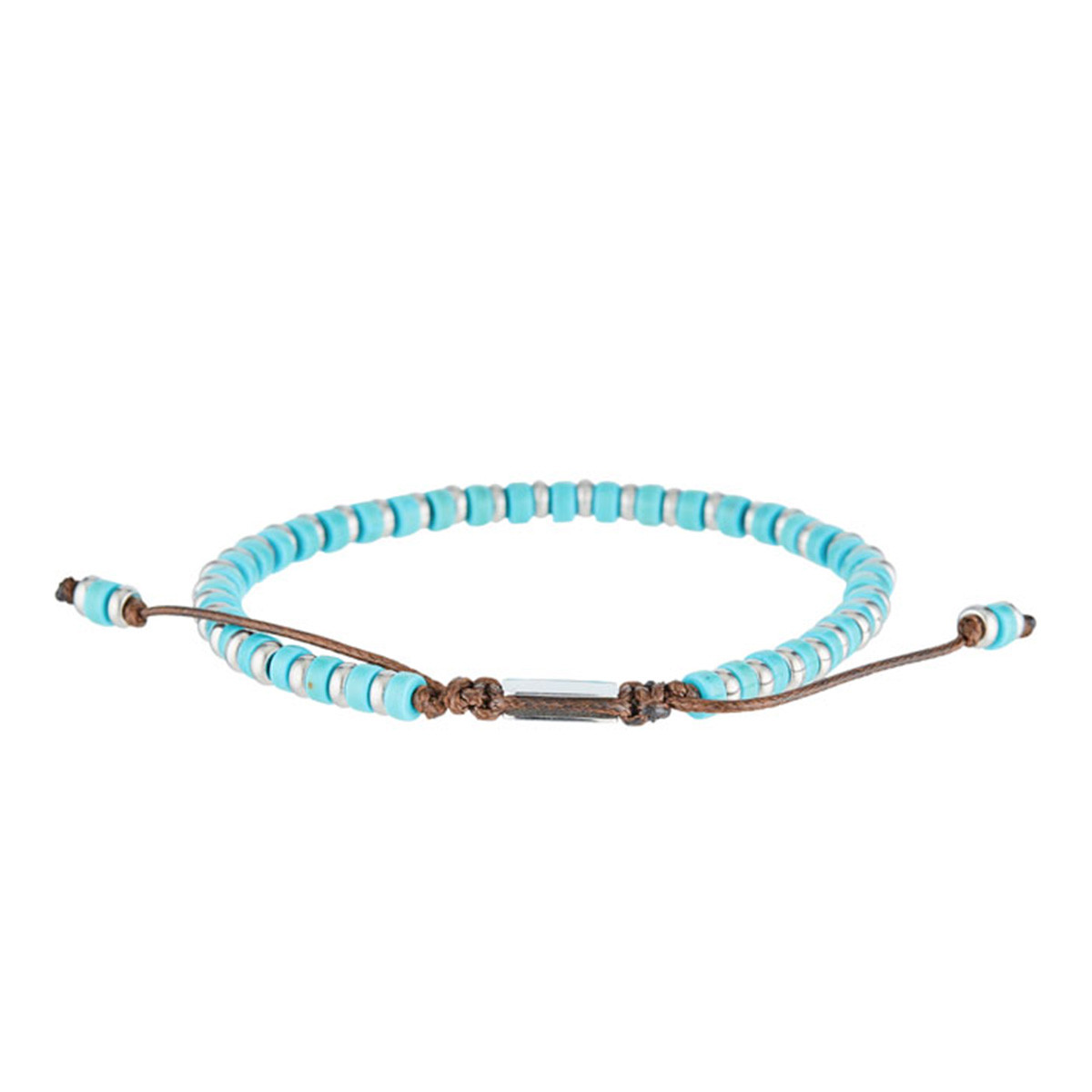 Bracelet Homme perles d'acier et de rocaille turquoise "BLUE DISK STONE"